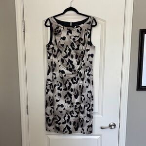Ann Taylor Black and Cream Animal Print Midi Dress